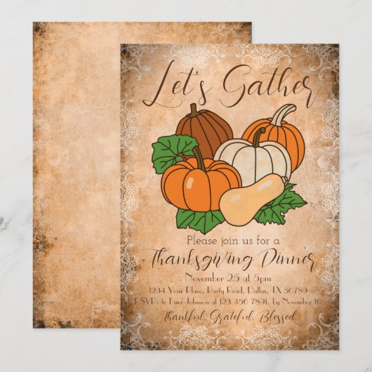 Laten de Uitnodiging, Thanksgiving Editable verzam Kaart (Voorkant / Achterkant)