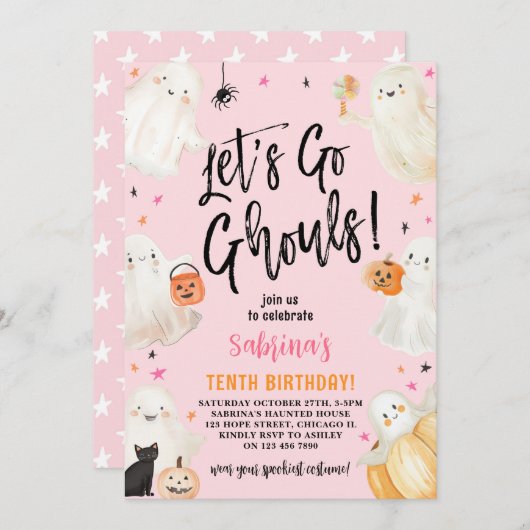 Laten gaan Ghouls Roze Halloween Meisje Verjaardag Kaart (Voorkant / Achterkant)