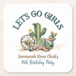 Laten gaan Meisjes Cowgirl Cactus Thema Verjaardag Kartonnen Onderzetters