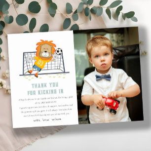 Laten Kick Lion Doelman Voetbal Foto Verjaardag Bedankkaart
