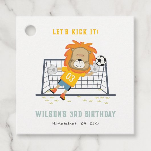 Laten Kick Lion Doelman Voetbal Kinderen Verjaarda Bedankjes Labels (Voorkant)