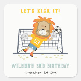 Laten Kick Lion Doelman Voetbal Kinderen Verjaarda Vierkante Sticker
