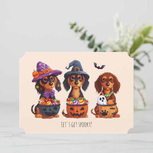 Laten krijgen Spooky teckel honden Halloween Kaart (Staand voorkant)