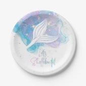 Laten Shellebrate Zeemeermin Staart Waterverf Verj Papieren Bordje (Voorkant)