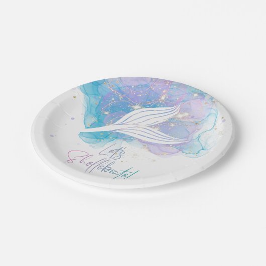 Laten Shellebrate Zeemeermin Staart Waterverf Verj Papieren Bordje (Gekanteld)