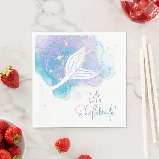 Laten Shellebrate Zeemeermin Staart Waterverf Verj Servet (Insitu)