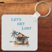 Laten verdwalen tropische eiland strand bar reizen sleutelhanger (Achterkant)