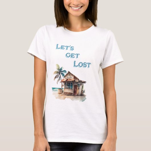 Laten verdwalen tropische eiland strand bar reizen t-shirt (Voorkant)