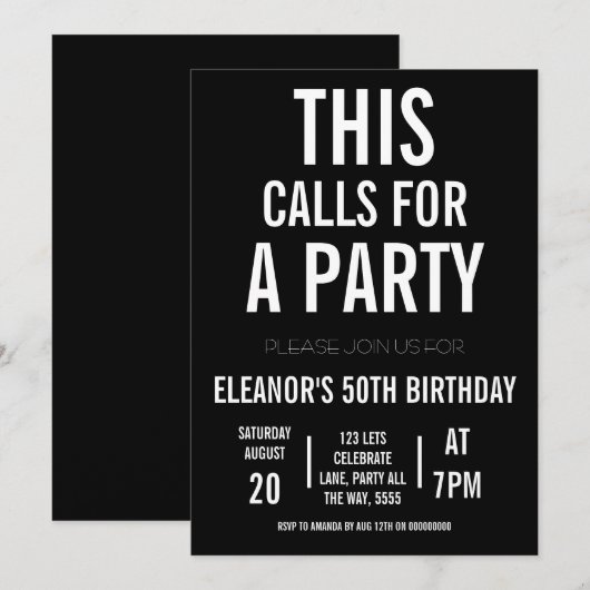 Laten vieren feest volwassen zwart en wit minimal kaart (Voorkant / Achterkant)