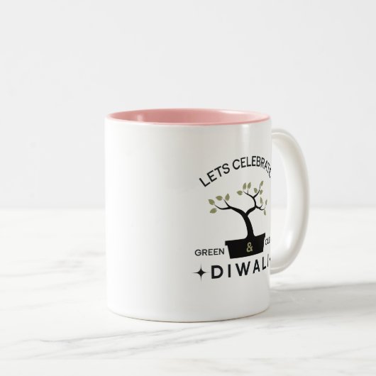 Laten vieren groen & schoon Diwali Tweekleurige Koffiemok (Voorkant rechts)