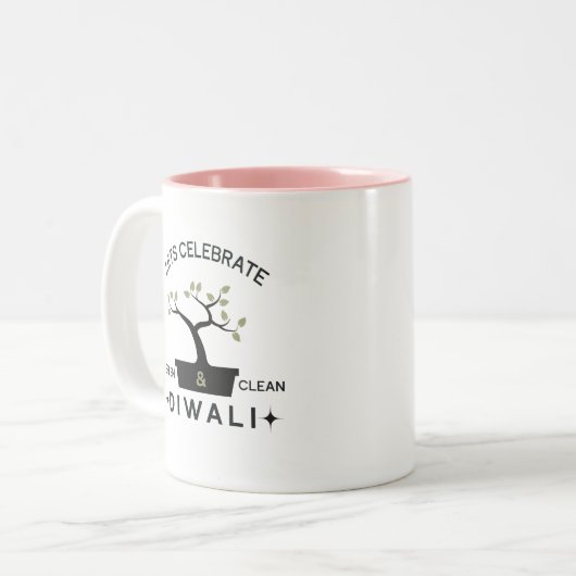 Laten vieren groen & schoon Diwali Tweekleurige Koffiemok (Voorkant links)