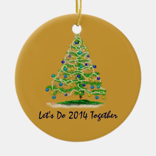 Laten we 2014 samen kerstboom maken keramisch ornament (Voorkant)