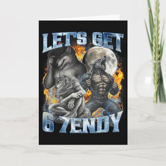Laten we 6 7endy Cool Grappige Alpha Wolf Weerwolf Kaart (Voorkant)