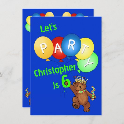 Laten we 6-de-verjaardag Beer prins Kaart (Voorkant / Achterkant)