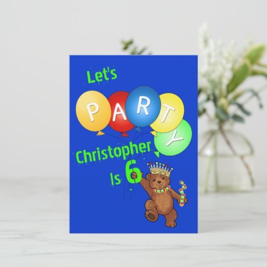 Laten we 6-de-verjaardag Beer prins Kaart (Staand voorkant)