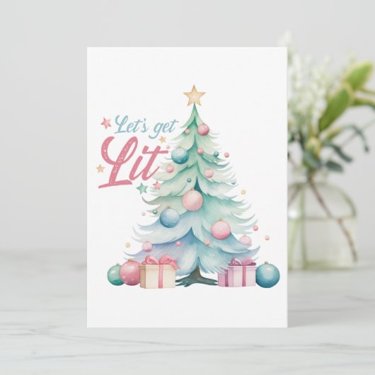 Laten we aangestoken kerst uitnodiging (Staand voorkant)