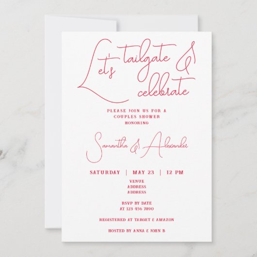 Laten we achterklep en vieren bruiloft paar douche kaart (Voorkant)