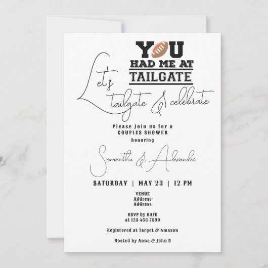 Laten we achterklep & vieren bruidspaar douche kaart (Voorkant)