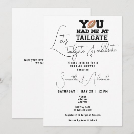 Laten we achterklep & vieren bruidspaar douche kaart (Voorkant / Achterkant)