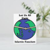 Laten we allemaal vechten, islamitisch fascisme briefkaart (Staand voorkant)