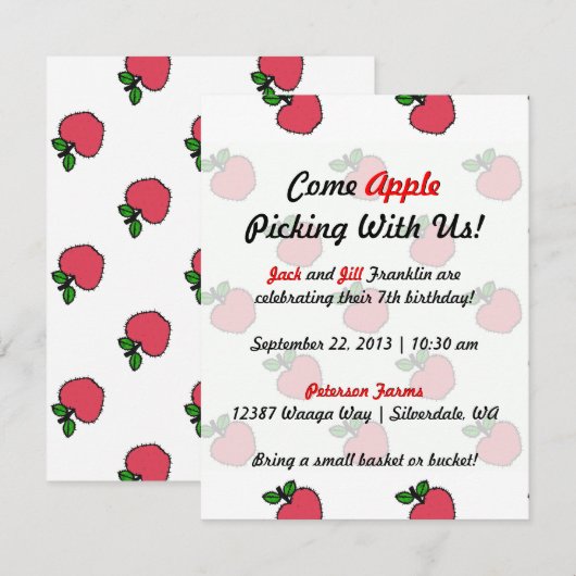 Laten we Apple Picking gaan! Uitnodiging (Voorkant / Achterkant)