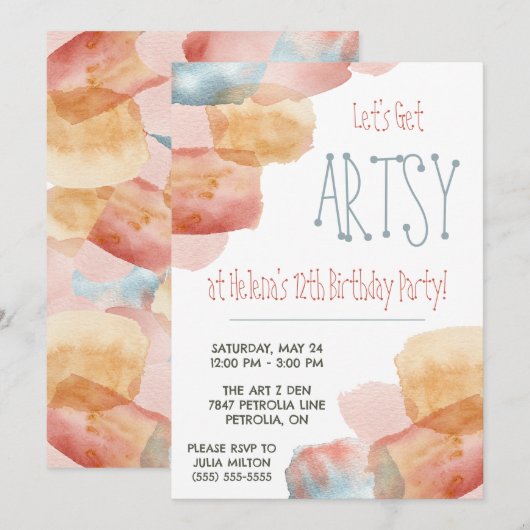 Laten we Artsy halen! Waterverf Paint, kunstverjaa Kaart (Voorkant / Achterkant)