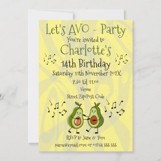 Laten we Avo-Party Avocado Pun Party Uitnodiging (Voorkant)