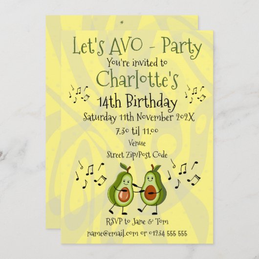 Laten we Avo-Party Avocado Pun Party Uitnodiging (Voorkant / Achterkant)