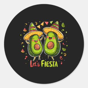 Laten we Avocado en Tacos Sombrero Cinco De M vier Ronde Sticker