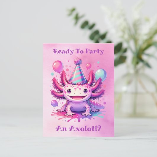 Laten we Axolotl Girl's verjaardagsfeestje vieren Briefkaart (Staand voorkant)