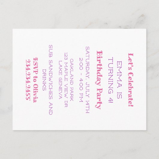 Laten we Axolotl Meisje's Verjaardagsfeestje Viere Briefkaart (Achterkant)