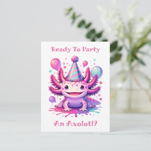 Laten we Axolotl Meisje's Verjaardagsfeestje Viere Briefkaart (Staand voorkant)
