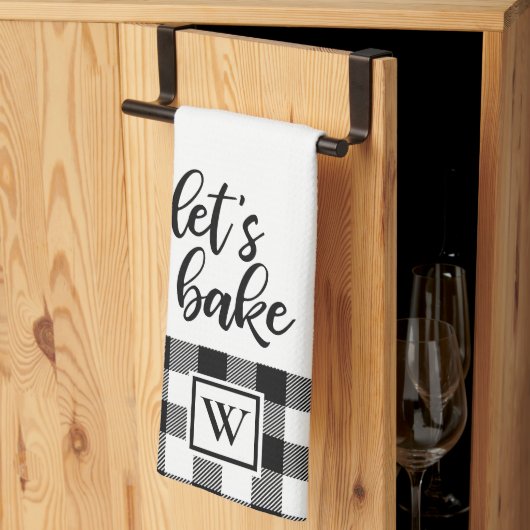 Laten we Bake Buffalo Pset Monogram Black White Theedoek (Derde Gevouwen)