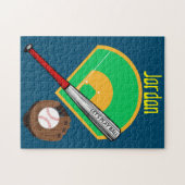 "Laten we bal spelen" Baseball Puzzle met naam! Legpuzzel (Horizontaal)