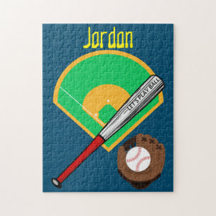 "Laten we bal spelen" Baseball Puzzle met naam! Legpuzzel