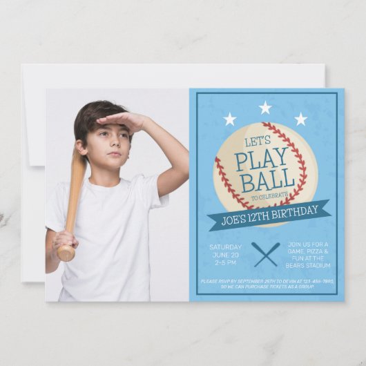 Laten we Ball Baseball Birthday Fotouitnodiging af Kaart (Voorkant)