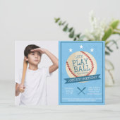 Laten we Ball Baseball Birthday Fotouitnodiging af Kaart (Staand voorkant)