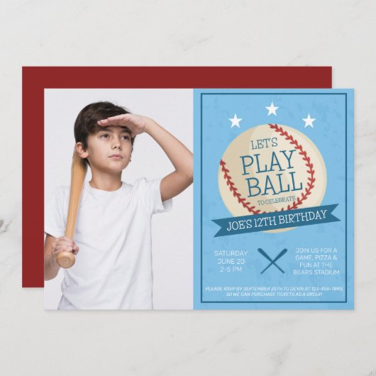 Laten we Ball Baseball Birthday Fotouitnodiging af Kaart (Voorkant / Achterkant)