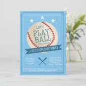 Laten we Ball Blue Baseball Verjaardag uitnodiging (Staand voorkant)
