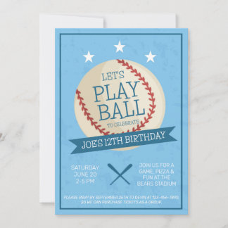 Laten we Ball Blue Baseball Verjaardag uitnodiging
