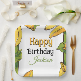 Laten we Bananen Feest Vieren Verjaardagsfeestje v Papieren Bordje