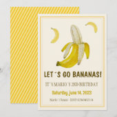 Laten we bananen gaan, Banana verjaardagsuitnodigi Kaart (Voorkant / Achterkant)