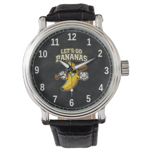 Laten we Bananen Retro Honkbal Banaan Grappig Horloge