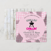 Laten we BBQ Baby Shower Uitnodiging • Gingham Bab (Voorkant / Achterkant)
