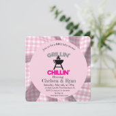 Laten we BBQ Baby Shower Uitnodiging • Gingham Bab (Staand voorkant)