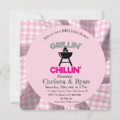 Laten we BBQ Baby Shower Uitnodiging • Gingham Bab (Voorkant)