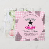 Laten we BBQ Baby Shower Uitnodiging • Gingham Bab (Voorkant / Achterkant)