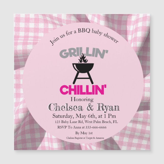 Laten we BBQ Baby Shower Uitnodiging • Gingham Bab (Voorkant)