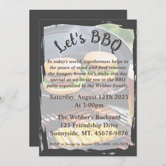 Laten we BBQ Flat Invitation 5x7 Kaart (Voorkant / Achterkant)