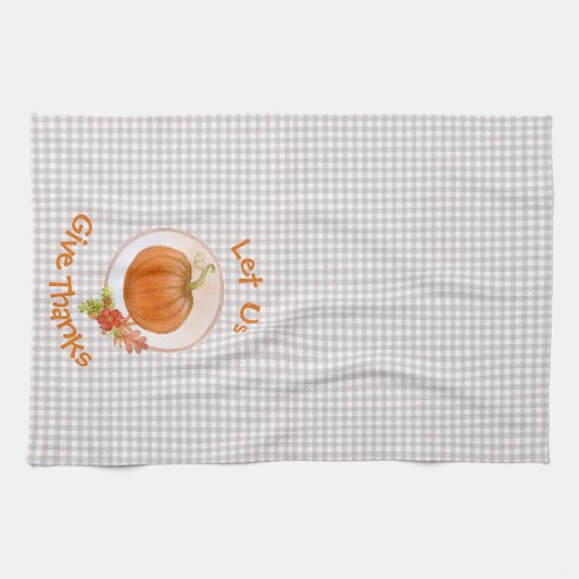 Laten we Bedankt geven - pompoen en bloemen Theedoek (Horizontaal)